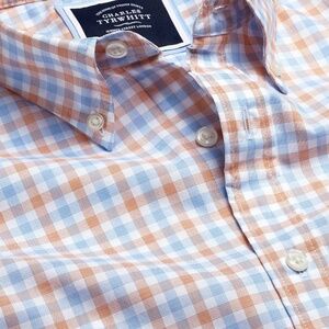Charles Tyrwhitt Men’s Long Sleeve Casual Button Down Shirt Orange Blue Size M